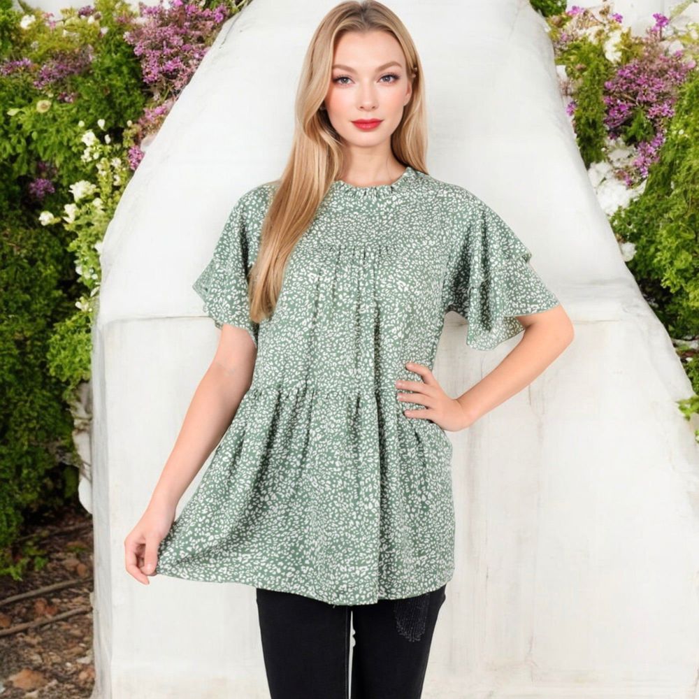 Short Sleeve Babydoll Blouse with Ruffled Hemline and Loose Fit for Effortless Casual Style