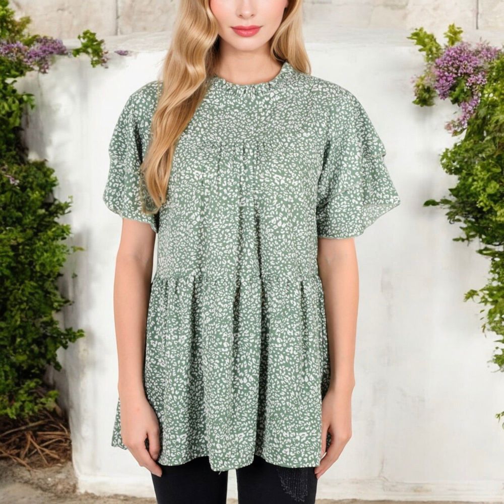 Short Sleeve Babydoll Blouse with Ruffled Hemline and Loose Fit for Effortless Casual Style