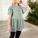 Green Large Short Sleeve Babydoll Blouse with Ruffled Hemline and Loose Fit for Effortless Casual Style