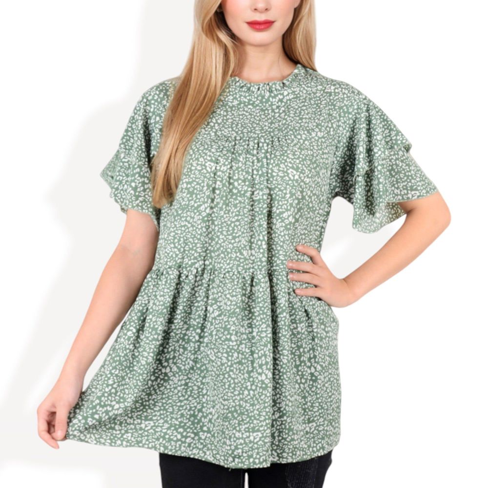 Short Sleeve Babydoll Blouse with Ruffled Hemline and Loose Fit for Effortless Casual Style