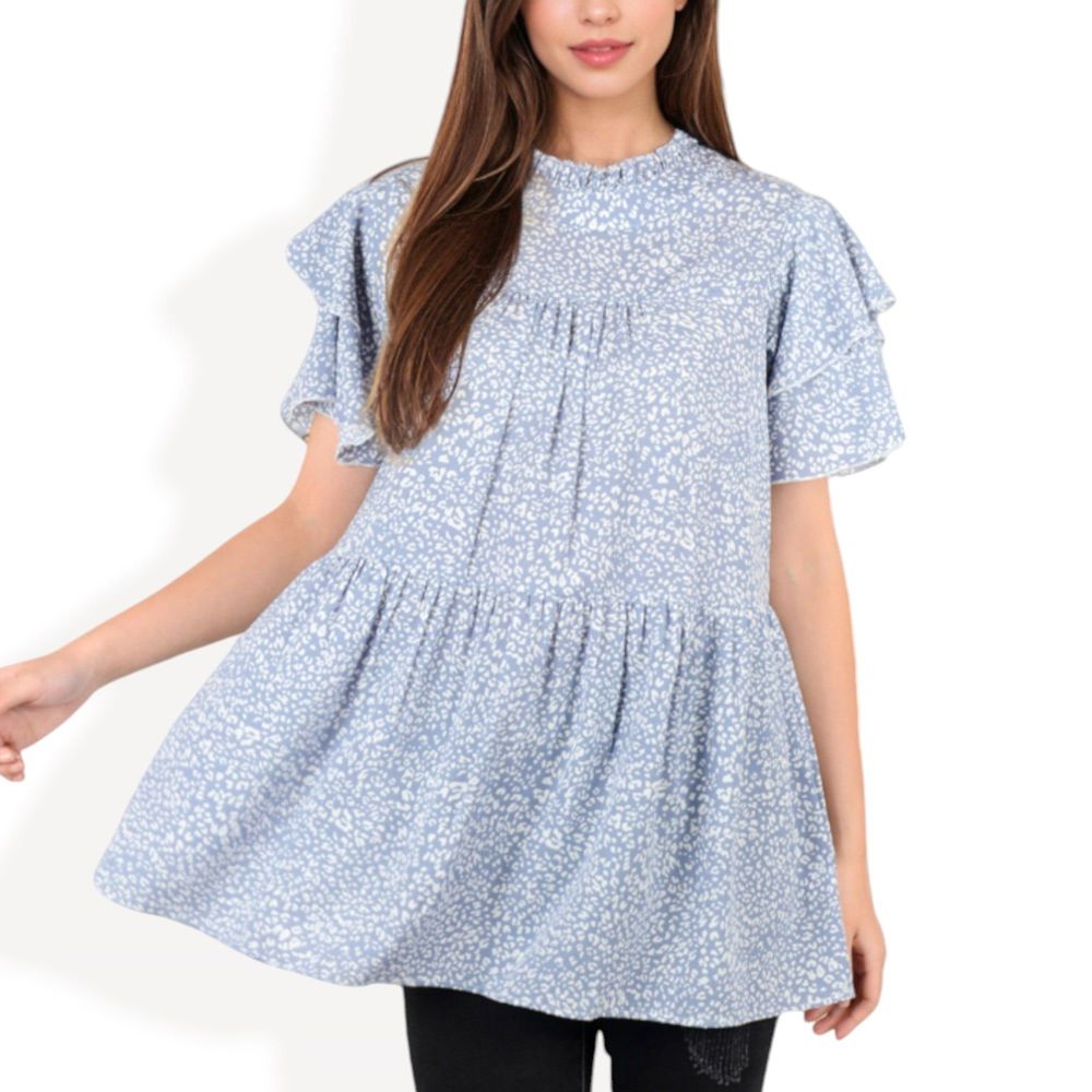 Short Sleeve Babydoll Blouse with Ruffled Hemline and Loose Fit for Effortless Casual Style