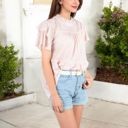 Pink Large Short Sleeve Babydoll Blouse with Ruffled Hemline and Loose Fit for Effortless Casual Style