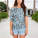 Blue Large Off Shoulder Leopard Print Top with Strappy Detail and Relaxed Fit for a Bold Casual Look