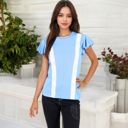 Blue Large Short Sleeve Top with Lace Trim Detail and Puff Sleeves