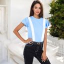 Blue Large Short Sleeve Top with Lace Trim Detail and Puff Sleeves