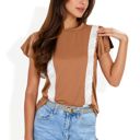 Brown Large Short Sleeve Top with Lace Trim Detail and Puff Sleeves