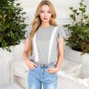 Gray Large Short Sleeve Top with Lace Trim Detail and Puff Sleeves