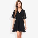  V-Neck Short Sleeve Lace Mini Dress