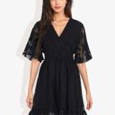 Black Large V-Neck Short Sleeve Lace Mini Dress