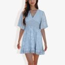 Blue Large V-Neck Short Sleeve Lace Mini Dress