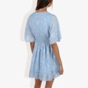 Blue Large V-Neck Short Sleeve Lace Mini Dress