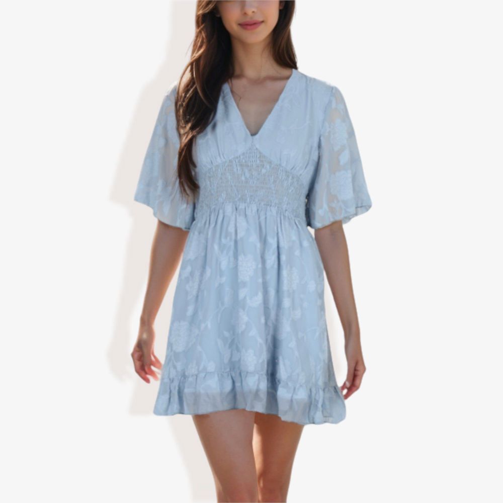 V-Neck Short Sleeve Lace Mini Dress