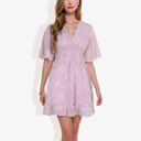 Pink Large V-Neck Short Sleeve Lace Mini Dress