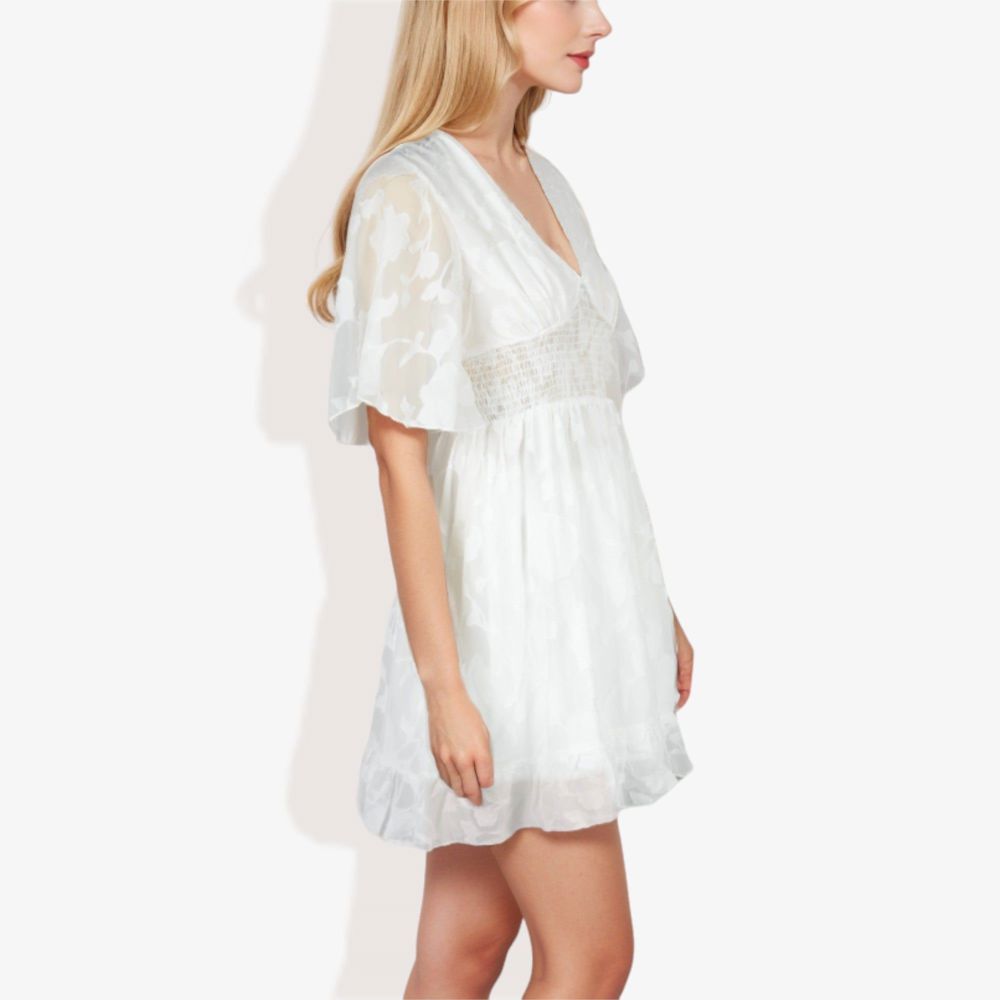 V-Neck Short Sleeve Lace Mini Dress