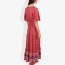  Bohemian V-Neck Maxi Dress Floral Print Short Sleeves