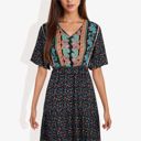 Black Large Bohemian V-Neck Maxi Dress Floral Print Short Sleeves