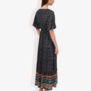 Black Large Bohemian V-Neck Maxi Dress Floral Print Short Sleeves