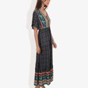 Black Medium Bohemian V-Neck Maxi Dress Floral Print Short Sleeves