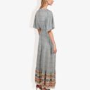 Beige Large Bohemian V-Neck Maxi Dress Floral Print Short Sleeves