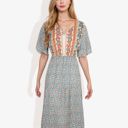 Beige Medium Bohemian V-Neck Maxi Dress Floral Print Short Sleeves