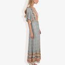 Beige Medium Bohemian V-Neck Maxi Dress Floral Print Short Sleeves