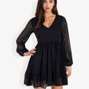  Long Sleeve Swiss Dot V-Neck Mini Dress With Ruffle Hem