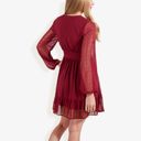 Red Medium Long Sleeve Swiss Dot V-Neck Mini Dress With Ruffle Hem