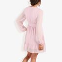 Pink Large Long Sleeve Swiss Dot V-Neck Mini Dress With Ruffle Hem