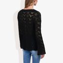 Black Large Long Sleeve Crochet Knit Sweater with Crew Neck and Relaxed Fit for Fall and Winter