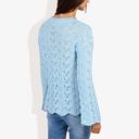 Blue Large Long Sleeve Crochet Knit Sweater with Crew Neck and Relaxed Fit for Fall and Winter