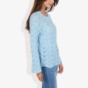 Blue Large Long Sleeve Crochet Knit Sweater with Crew Neck and Relaxed Fit for Fall and Winter