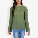 Green Large Long Sleeve Crochet Knit Sweater with Crew Neck and Relaxed Fit for Fall and Winter