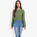 Green Large Long Sleeve Crochet Knit Sweater with Crew Neck and Relaxed Fit for Fall and Winter