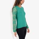  Crew Neck Knit Top with Floral Lace Long Sleeves Versatile and Elegant for Any Occasion