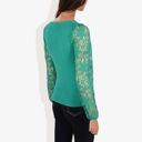  Crew Neck Knit Top with Floral Lace Long Sleeves Versatile and Elegant for Any Occasion