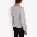 Gray Large Crew Neck Knit Top with Floral Lace Long Sleeves Versatile and Elegant for Any Occasion