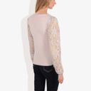 Beige Large Crew Neck Knit Top with Floral Lace Long Sleeves Versatile and Elegant for Any Occasion