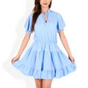  Flutter Sleeve Tiered Dress with Tie Neck and Ruffle Hem