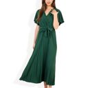  V-Neck Flutter Sleeve Maxi Dress with Pleated Skirt and Waist Tie