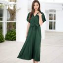  V-Neck Flutter Sleeve Maxi Dress with Pleated Skirt and Waist Tie