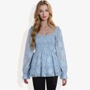  Square Neck Smocked Top with Sheer Puff Sleeves Elegant and Stylish for Any Occasion