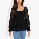 Black Large Square Neck Smocked Top with Sheer Puff Sleeves Elegant and Stylish for Any Occasion