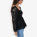 Black Large Square Neck Smocked Top with Sheer Puff Sleeves Elegant and Stylish for Any Occasion