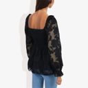 Black Large Square Neck Smocked Top with Sheer Puff Sleeves Elegant and Stylish for Any Occasion