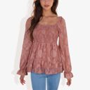 Pink Large Square Neck Smocked Top with Sheer Puff Sleeves Elegant and Stylish for Any Occasion