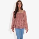 Pink Large Square Neck Smocked Top with Sheer Puff Sleeves Elegant and Stylish for Any Occasion