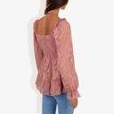 Pink Medium Square Neck Smocked Top with Sheer Puff Sleeves Elegant and Stylish for Any Occasion