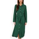  Long Sleeve Button-Down Shirt Dress with Waist Tie Belt and Classic Collar