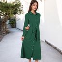  Long Sleeve Button-Down Shirt Dress with Waist Tie Belt and Classic Collar