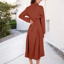 Red Large Long Sleeve Button-Down Shirt Dress with Waist Tie Belt and Classic Collar